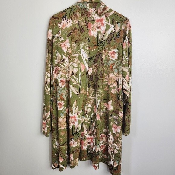 Attitudes by Renee Size 3X Kimono Cardigan with Pockets Green Floral Fall - Picture 4 of 16
